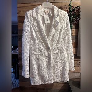 BiBi Single-Breasted Long Sleeve Lace Blazer